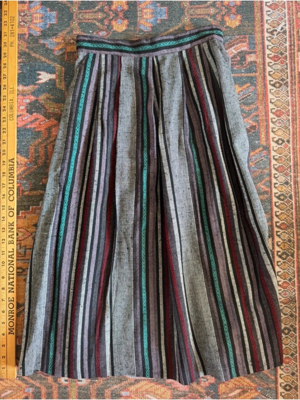Vintage Heather Gray Striped Pleated Midi Skirt